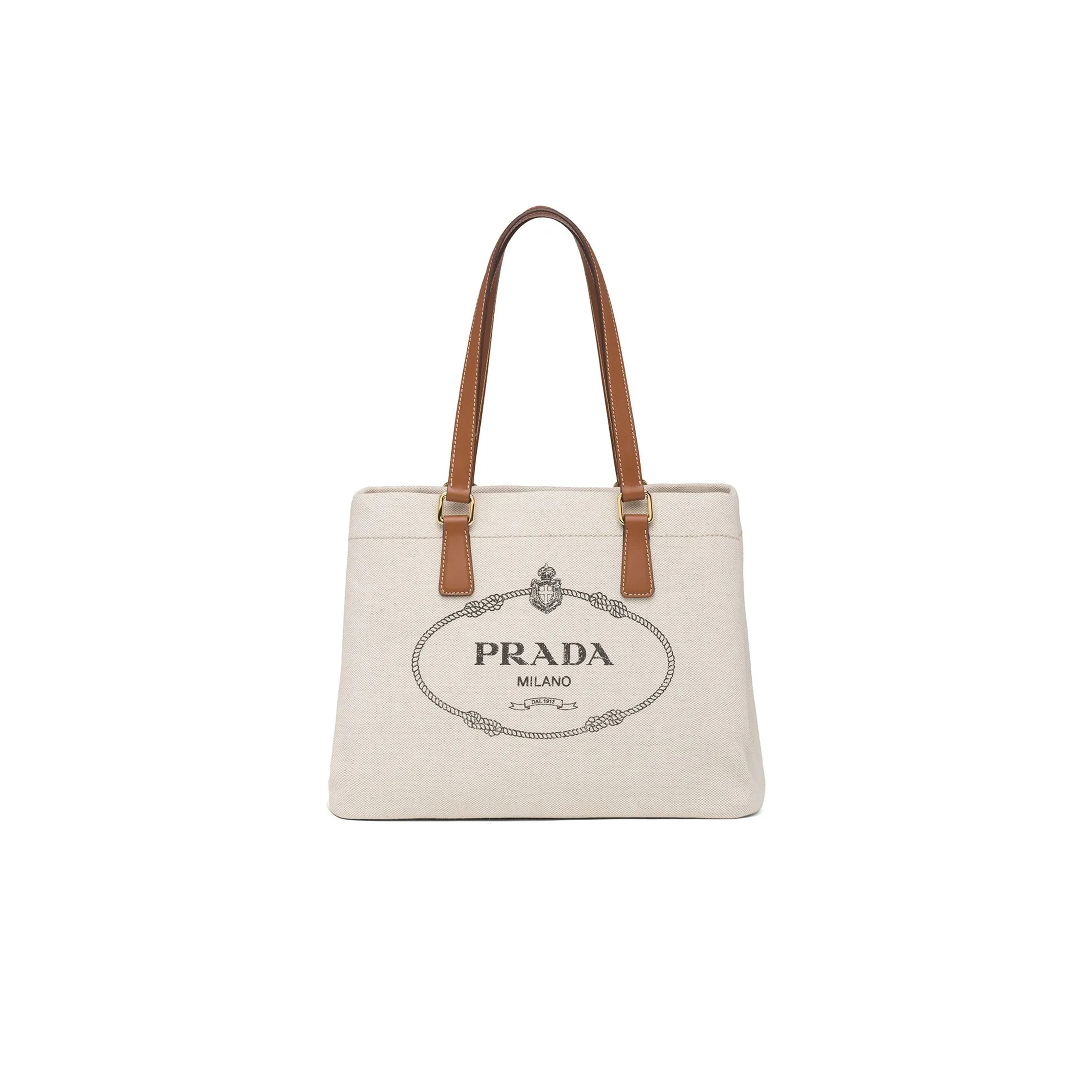 Pra*a medium leather-trimmed canapa logo tote 1bg356 (33*24*13cm)